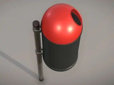 Red and black plastic city trash can - High-Poly Version  3D model