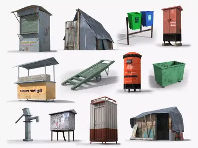 12 Slum elements Collection Low-poly 3D model