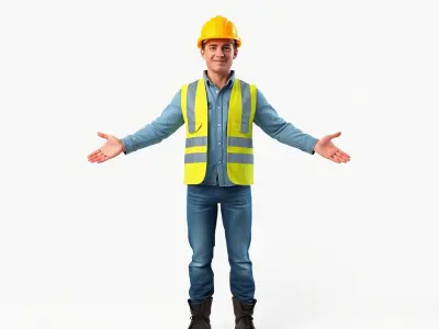 Construction Worker D Model with Safety Gear and HighVisibili... Low-poly 3D model