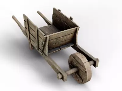 Wooden Wheelbarrow Low-poly 3D model