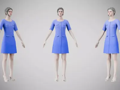 Dress 37 Very Light Blue With Design Low-poly 3D model