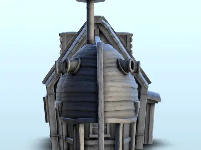 Pirate house with wooden mast 5 3D print model