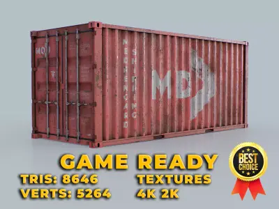 Shipping Container 20ft red color Low-poly 3D model