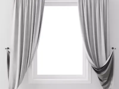 curtain empty room with curtains and wooden floor 3D model