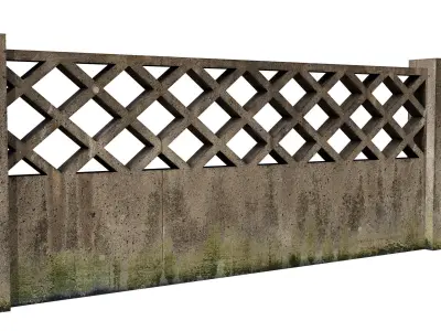 Concrete Fence Wall Low-poly 3D model