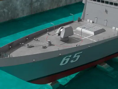  Concrete Naval Dry Dock with Warship Grey 