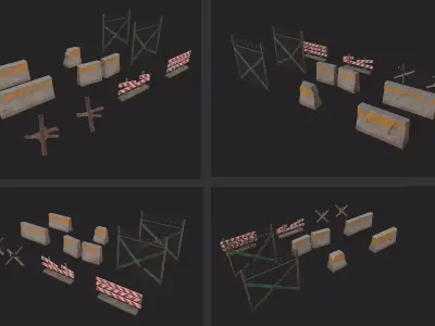 Road blocks and barriers stylized lowpoly models Low-poly 3D model