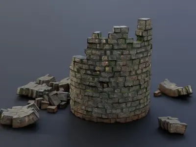Tower ruins Low-poly 3D model