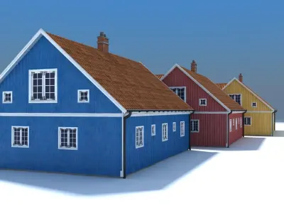 Three Houses Low Poly Low-poly 3D model