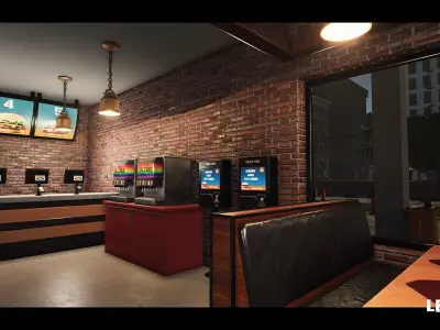 Burger Restaurant Cafe Building Interior Modular Low-poly 3D model