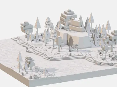 mountain landscape river Low-poly 3D model