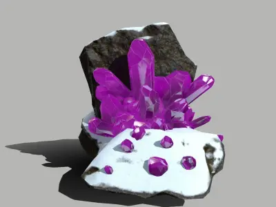 Crystal Set amethyst crystals on rock Low-poly 3D model