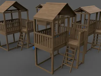 PBR Small Backyard Playground Fort A  Low-poly 3D model