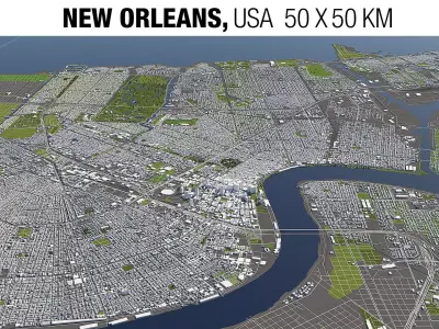 New Orleans 50x50km 3D City Map 3D model
