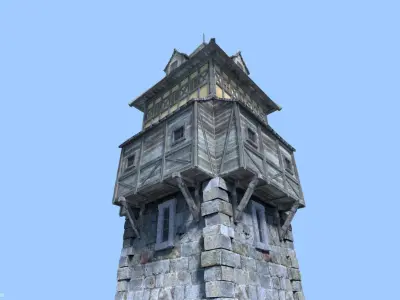 tower stone with door 3D model