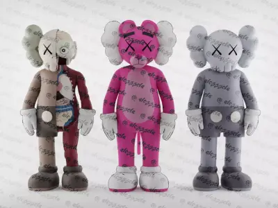 Kaws Pink Panther x Companion x Flayed Open Textured Low-poly 3D model