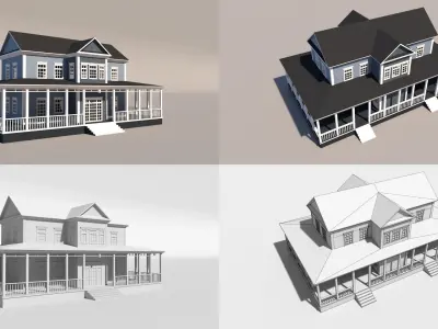 5 cartoon country cottages Low-poly 3D model