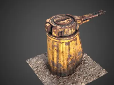 Sci-fi Gun turret of Saratoga class carrier Low-poly 3D model