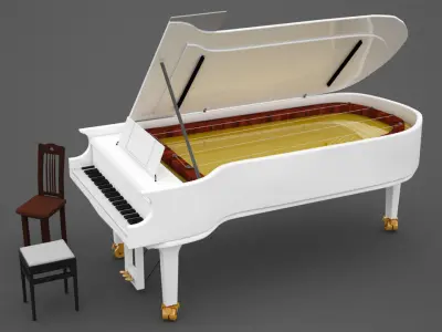 Piano grand and chair Free low-poly 3D model