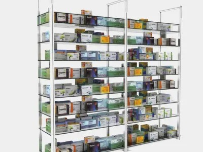 Drug Store Pharmacy Shelve Low Poly and less Materials Low-poly 3D model