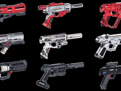 Sci-Fi Guns Set Kitbash  3D model