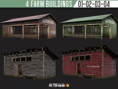 01-02-03-04 - Farm Buildings 4K PBR GameReady Low-poly 3D model