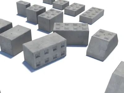 Modular concrete building blocks Low-poly 3D model