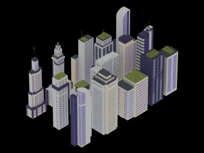 15 Building Low Poly Set 3D model