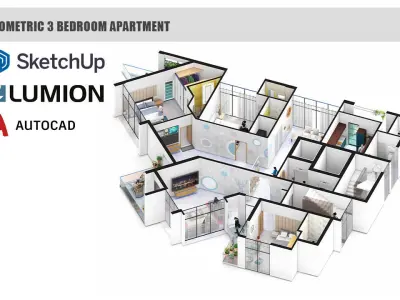 Isometric 3 bedroom apartment layout 3d Animation Lumion 12 3D model