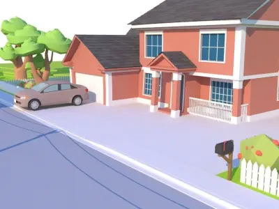 Stylized Suburb Environment Low-poly 3D model