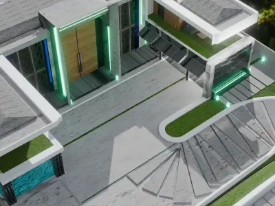 modern villa exterior design Low-poly 3D model