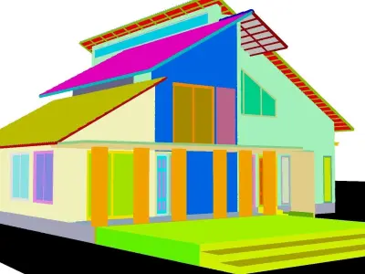 farmhouse model house with roof 3D model