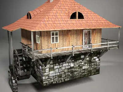 Water mill Low-poly 3D model