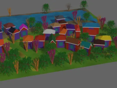 village secomber Low-poly 3D model