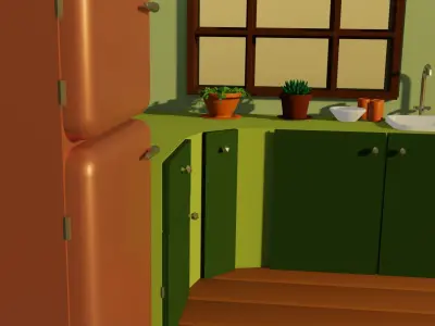 low-poly kitchen with refrigerator and microwave Free 3D model