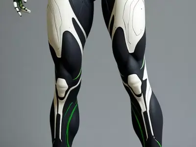 Futuristic Female Cyborg Sleek Black Armor Glowing 3D lowpoly Low-poly 3D model