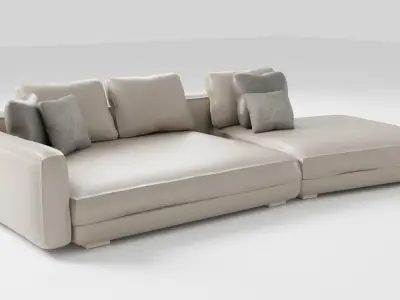 Stylish leather sofa in light colors 3D model