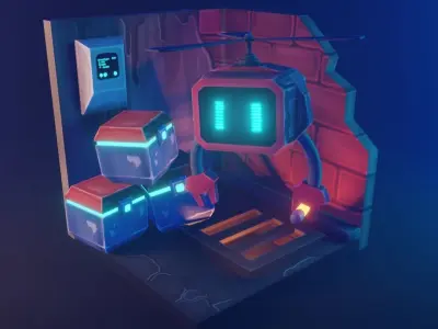 pawn-bot low poly model render in blender Low-poly 3D model