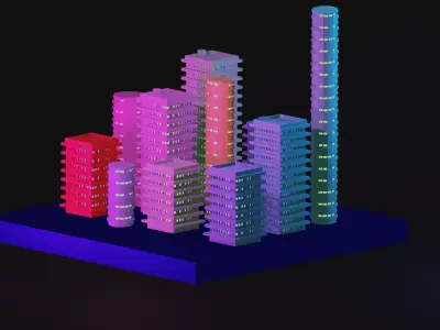 city in night diorama Free 3D model