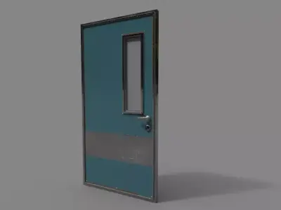 Metal Door single and double door with glass Low-poly 3D model