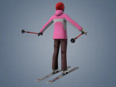Skiing Actions Low-poly 3D model Low-poly 3D model
