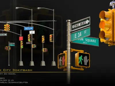 NewYork City Buildings and Street Environment 3D Asset Kitbash Low-poly 3D model