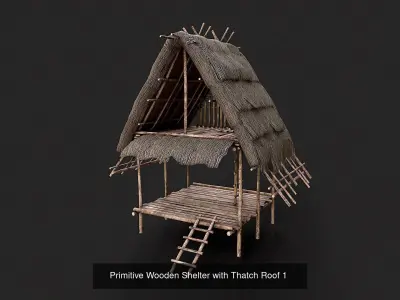 Primitive Wooden Shelter with Thatch Roof PBR Collection 3D Model Pack