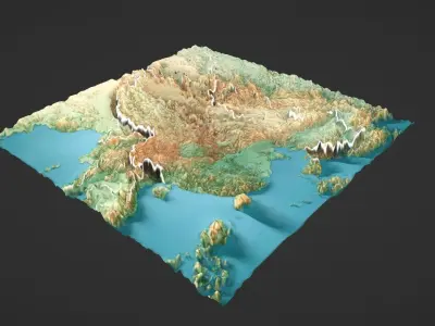 China Map Topography Low-poly 3D model