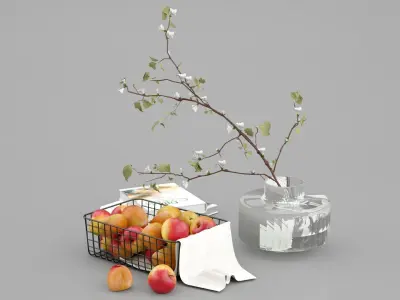 Decorative Set with a Basket of Apples 3D model