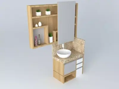 Small bathroom with niches and sliding door Free 3D model