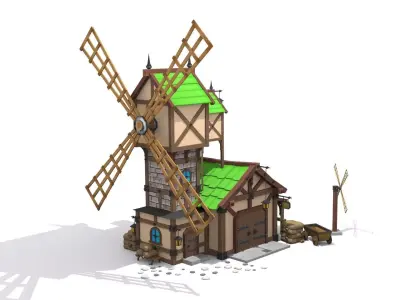 cartoon mill Low-poly 3D model purchase