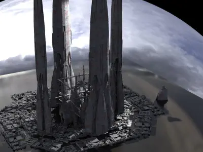 Sci fi Ships under repair scaffolding 3D model