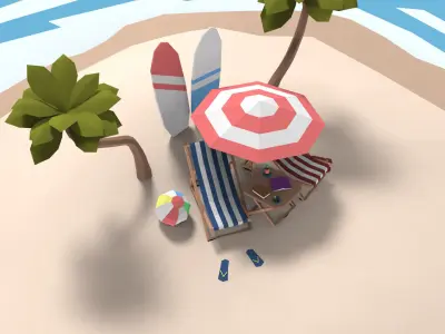Low Poly Exteriors - Beach Seaside Pack Low-poly 3D model