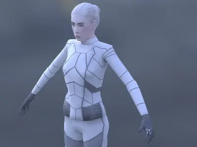 Sci-Fi Female Character in white Low-poly 3D model